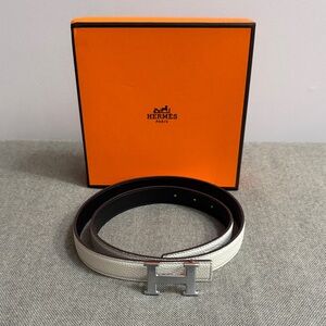 White Leather Belt with Silver H Buckle